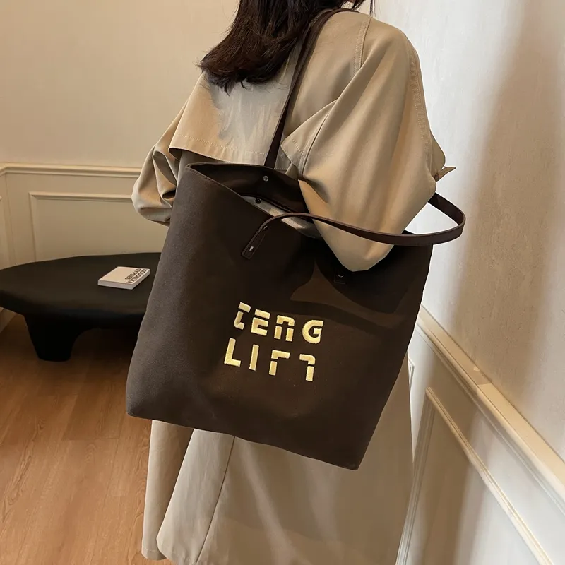 SUN ERATH&U Fabric Tote Bag Shopping Bag Shoulder Bags Women's Black Tea/Chestnut Brown/Ecru/Khaki-3