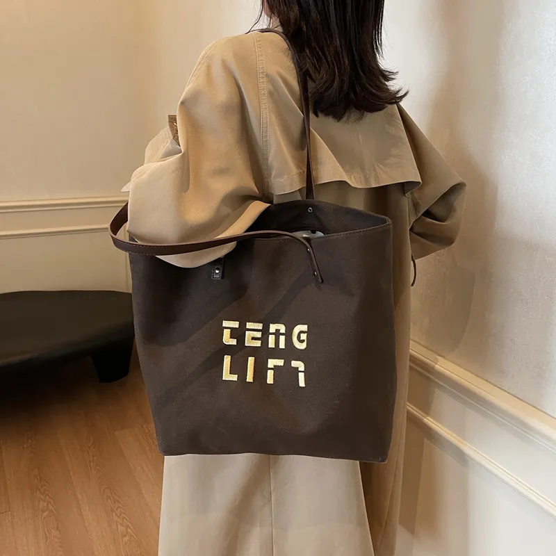 SUN ERATH&U Fabric Tote Bag Shopping Bag Shoulder Bags Women's Black Tea/Chestnut Brown/Ecru/Khaki-1