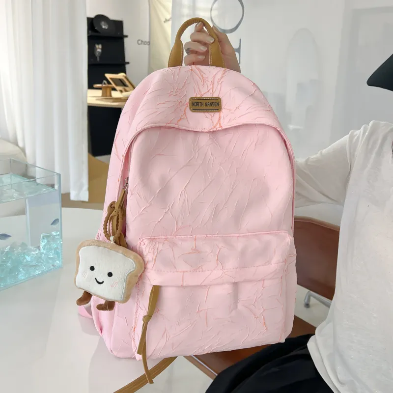SUN ERATH&U Composite Fabric Backpack Unisex White Light Gray Black Pink-12