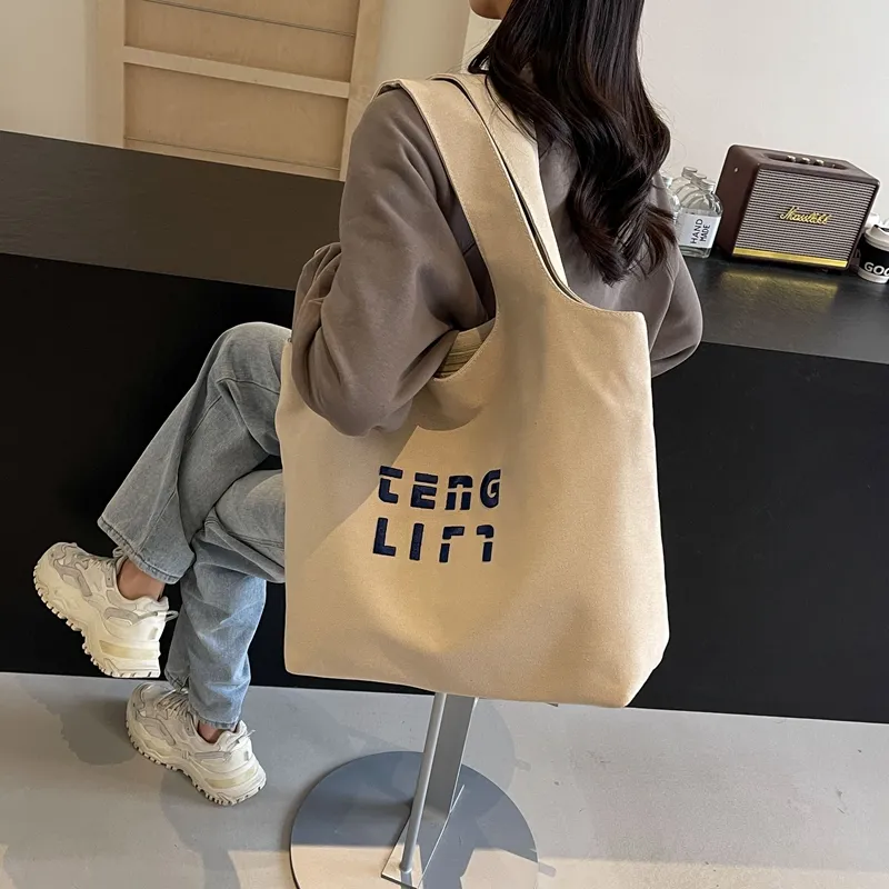 SUN ERATH&U Canvas Canvas Bag Tote Bag Shopping Bag Shoulder Bag Women's Black/Brown/White/Khaki-15