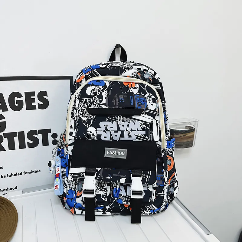 SUN EARTH &U Nylon Backpack Unisex Black/Gray/Blue-1