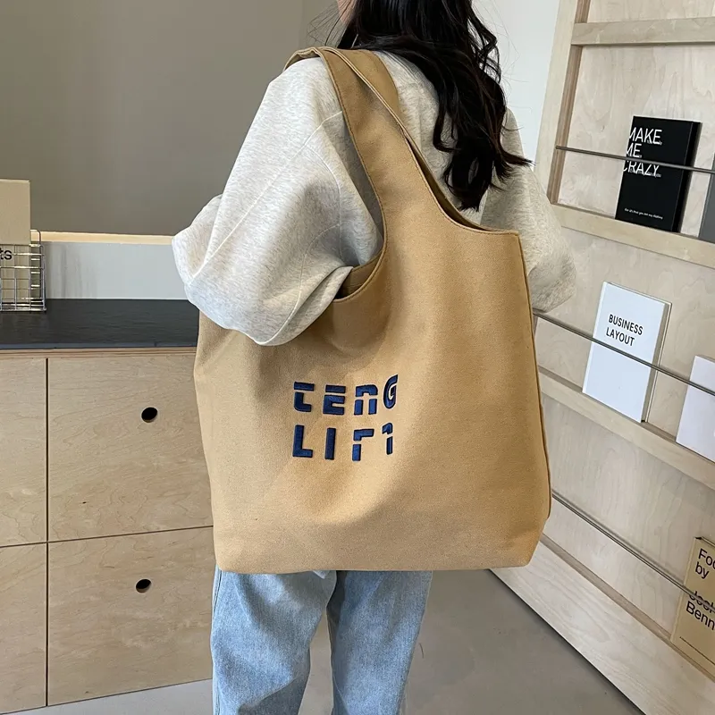 SUN ERATH&U Canvas Canvas Bag Tote Bag Shopping Bag Shoulder Bag Women's Black/Brown/White/Khaki-7