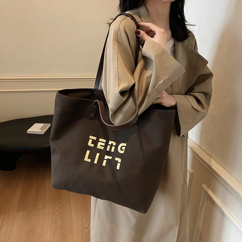 SUN ERATH&U Fabric Tote Bag Shopping Bag Shoulder Bags Women's Black Tea/Chestnut Brown/Ecru/Khaki-5