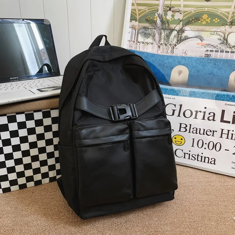 SUN EARTH &U Oxford Patchwork PU Backpack Unisex Multicolor-1
