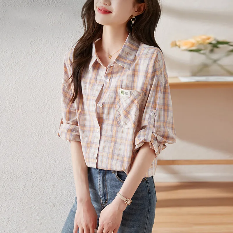 La Chapelle Shirt Women's Purple Plaid-3