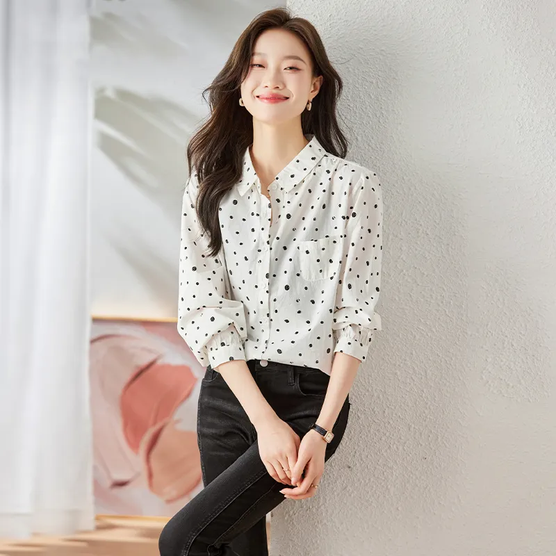 La Chapelle Shirt Women's White Polka Dot-4