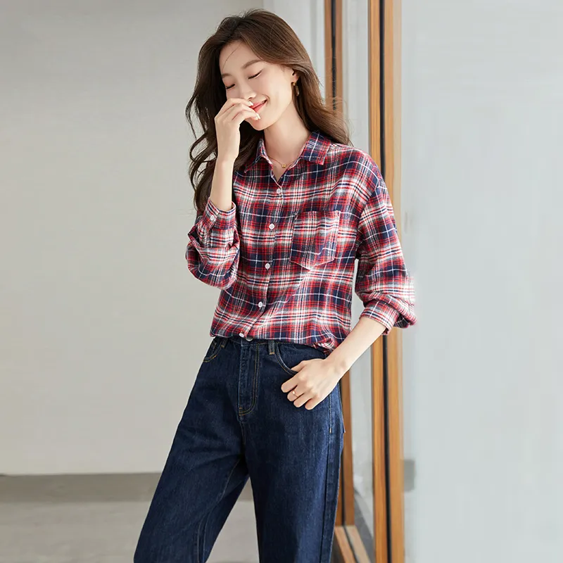 La Chapelle Shirt Women's Red Plaid-1