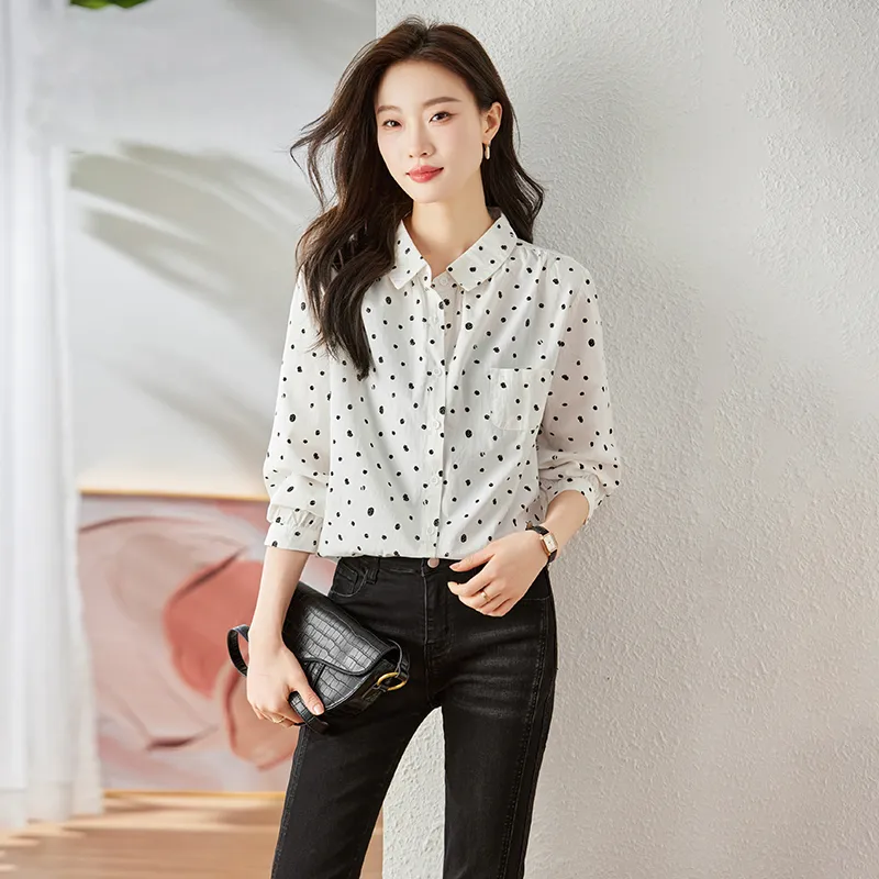 La Chapelle Shirt Women's White Polka Dot-2