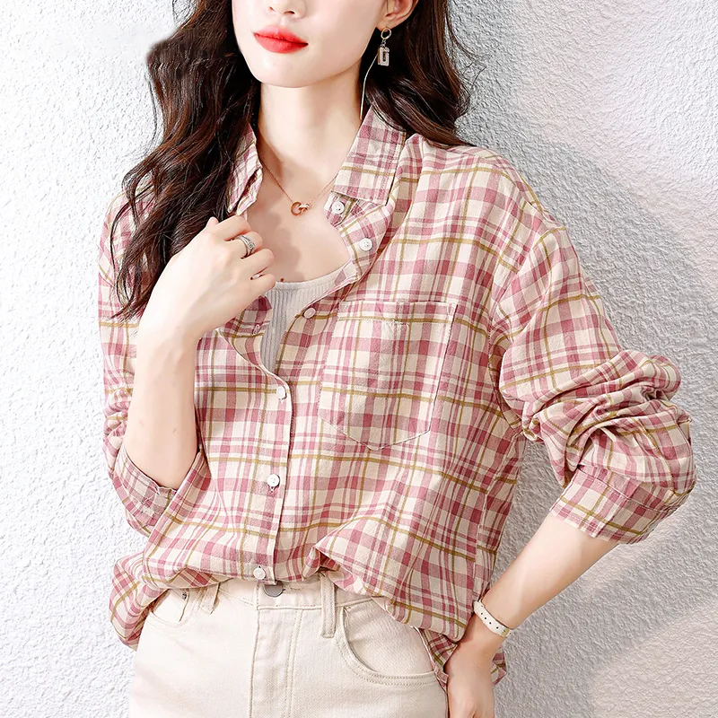 La Chapelle Shirt Women's Pink Plaid-3