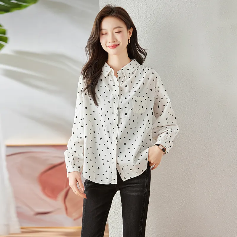 La Chapelle Shirt Women's White Polka Dot-3