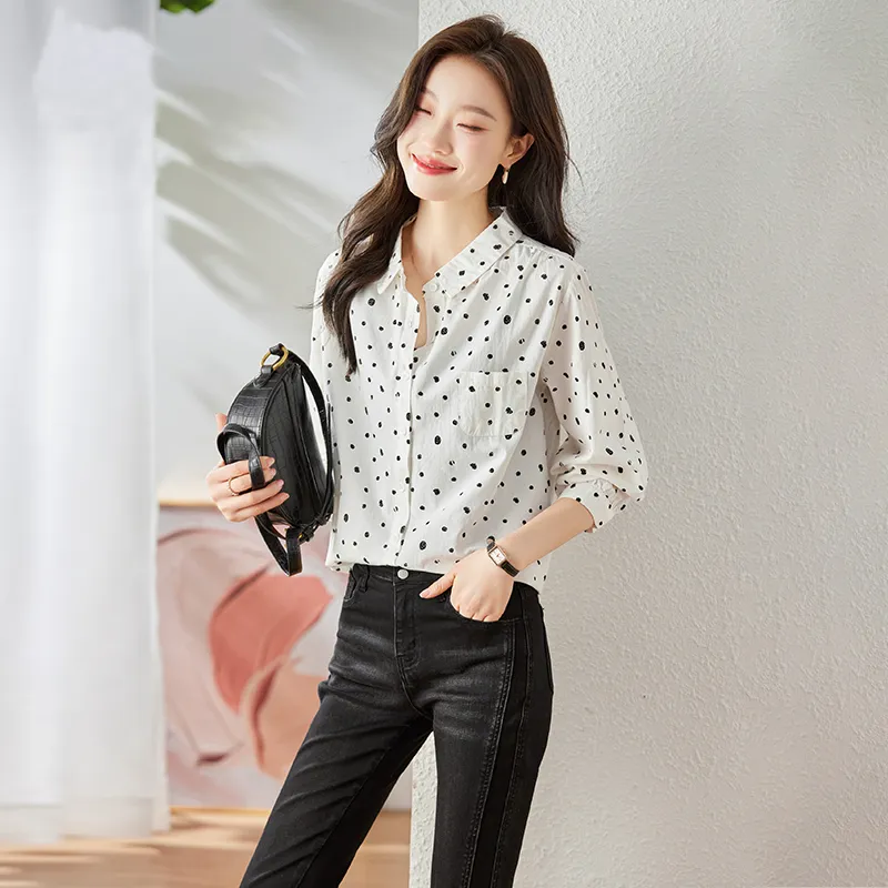 La Chapelle Shirt Women's White Polka Dot-5