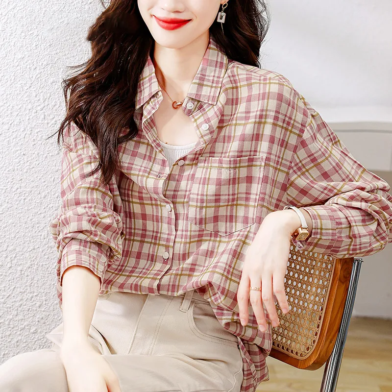 La Chapelle Shirt Women's Pink Plaid-1