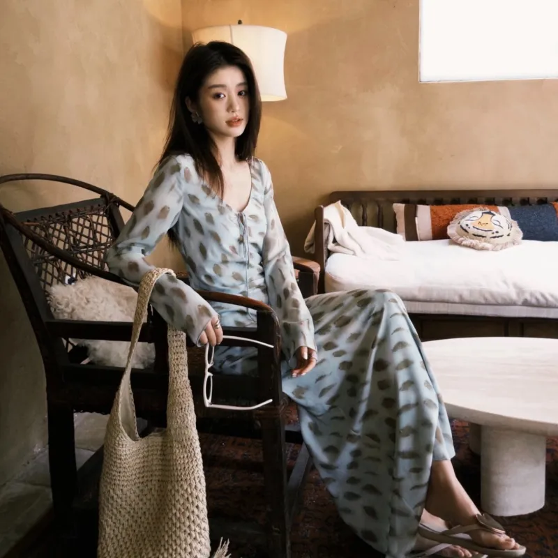 PLANE DRIFT Long Sleeved Dress Women's Mint Print-3