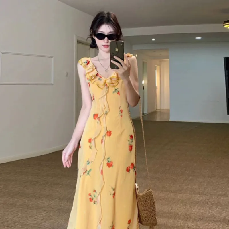 PLANE DRIFT Slip Dress Women's Yellow-3