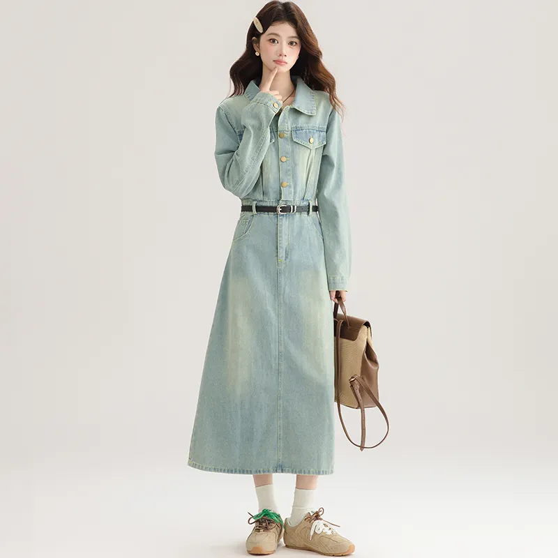PLANE DRIFT Long Sleeved Dresses Women's Light Blue-2