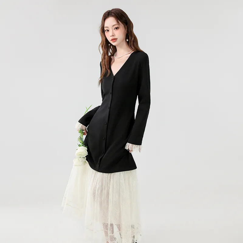 PLANE DRIFT Long Sleeved Dresses Women's Black-4