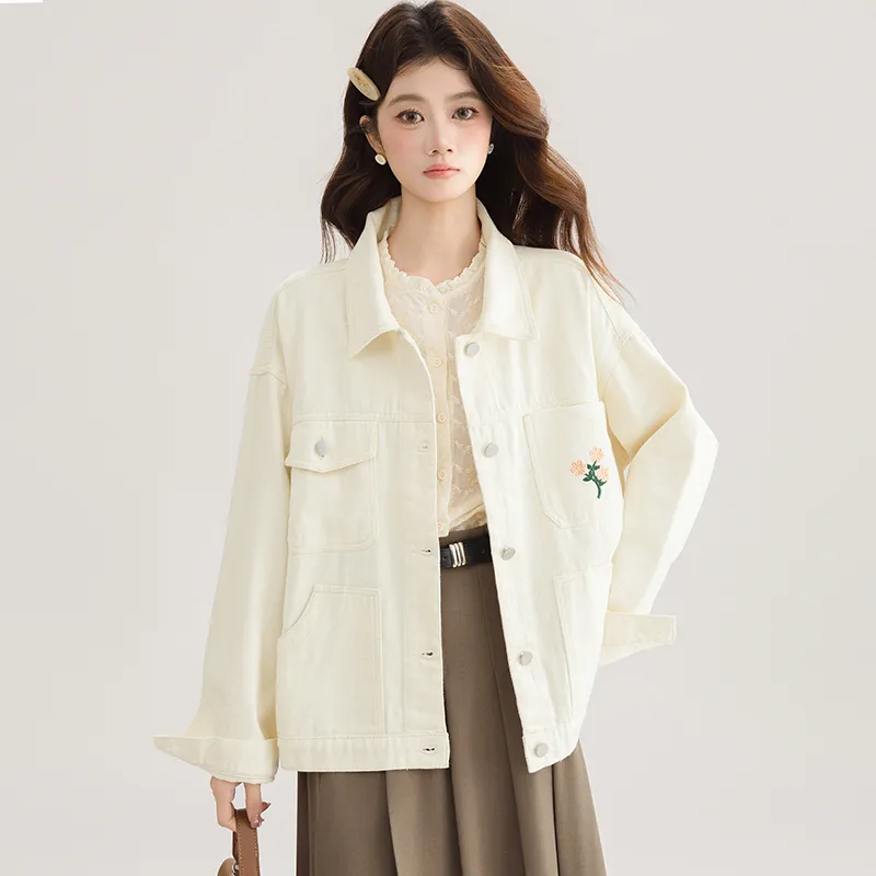 PLANE DRIFT Denim Jacket Women's Beige Apricot-1