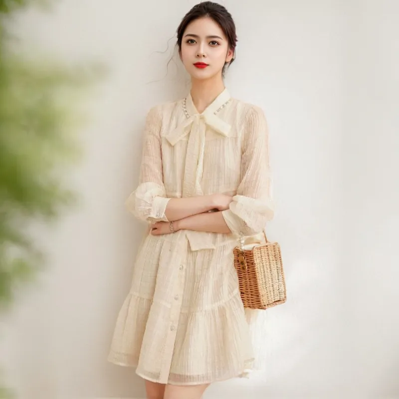 PLANE DRIFT Long Sleeved Dress Women's Apricot-1