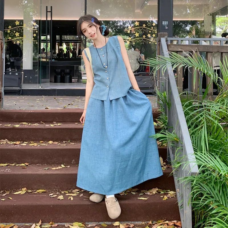 PLANE DRIFT Skirt Set Women's Denim Blue-3