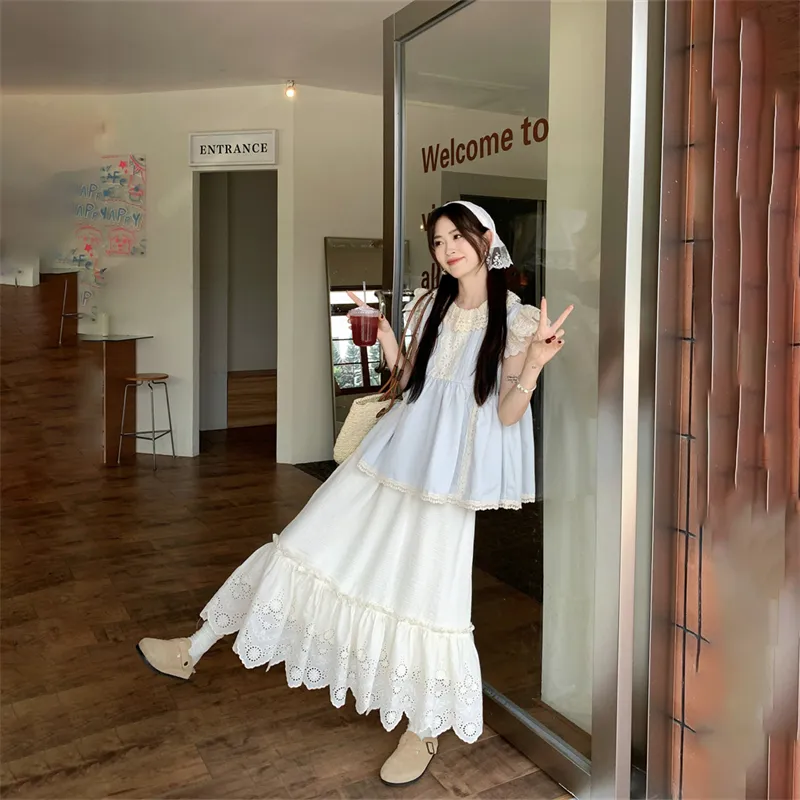 PLANE DRIFT Skirt Set Women's White Skirt/Blue Top-6