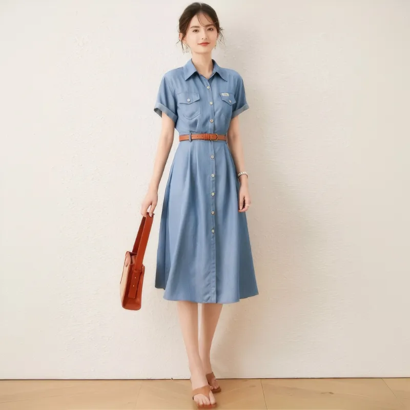 PLANE DRIFT Short Sleeved Dresses Women's Light Blue-2