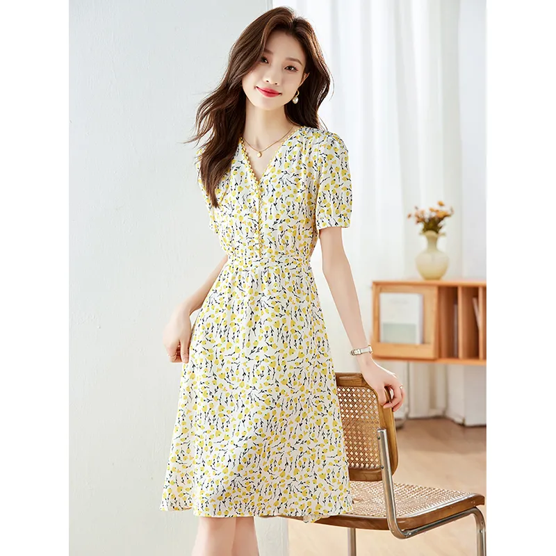 PLANE DRIFT Short Sleeved Dress Women's Light Yellow-6