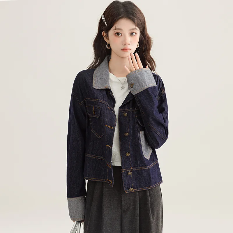 PLANE DRIFT Denim Jacket Women's Dark Blue-3