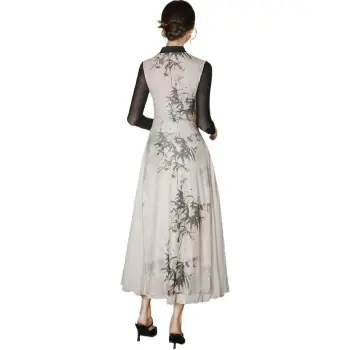 PLANE DRIFT Long Sleeved Dresses Women's Bamboo Print