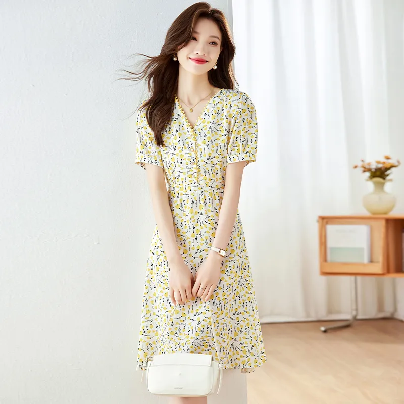 PLANE DRIFT Short Sleeved Dress Women's Light Yellow-4