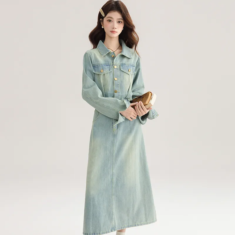 PLANE DRIFT Long Sleeved Dresses Women's Light Blue-3
