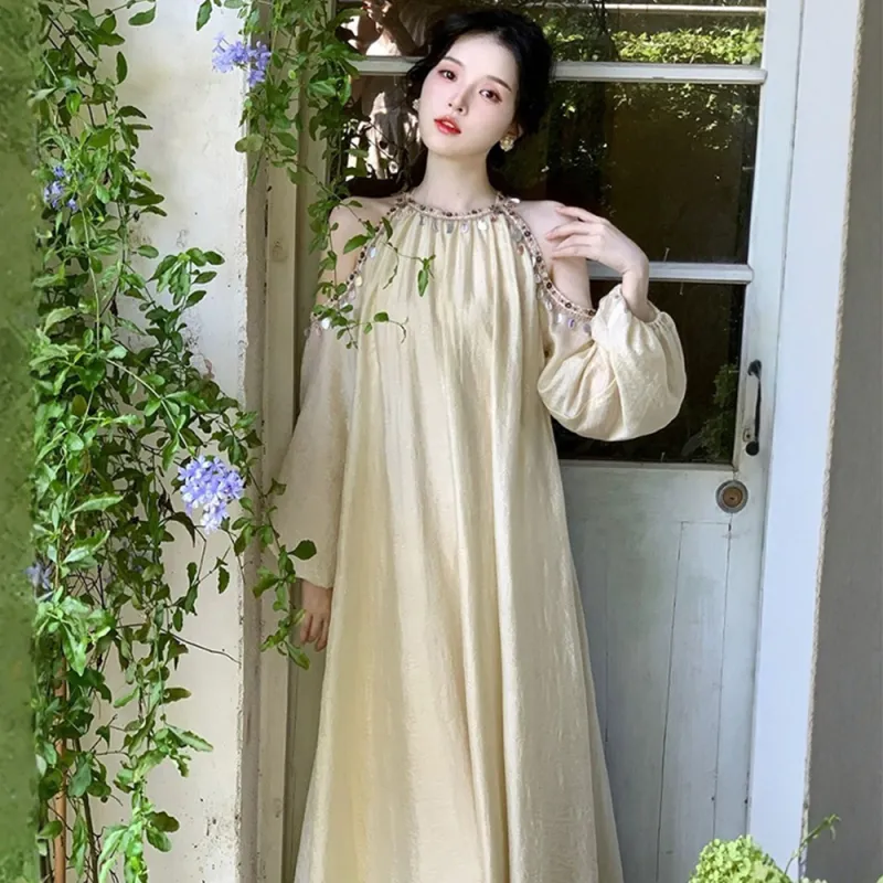 PLANE DRIFT Long Sleeved Dress Women's Apricot-3