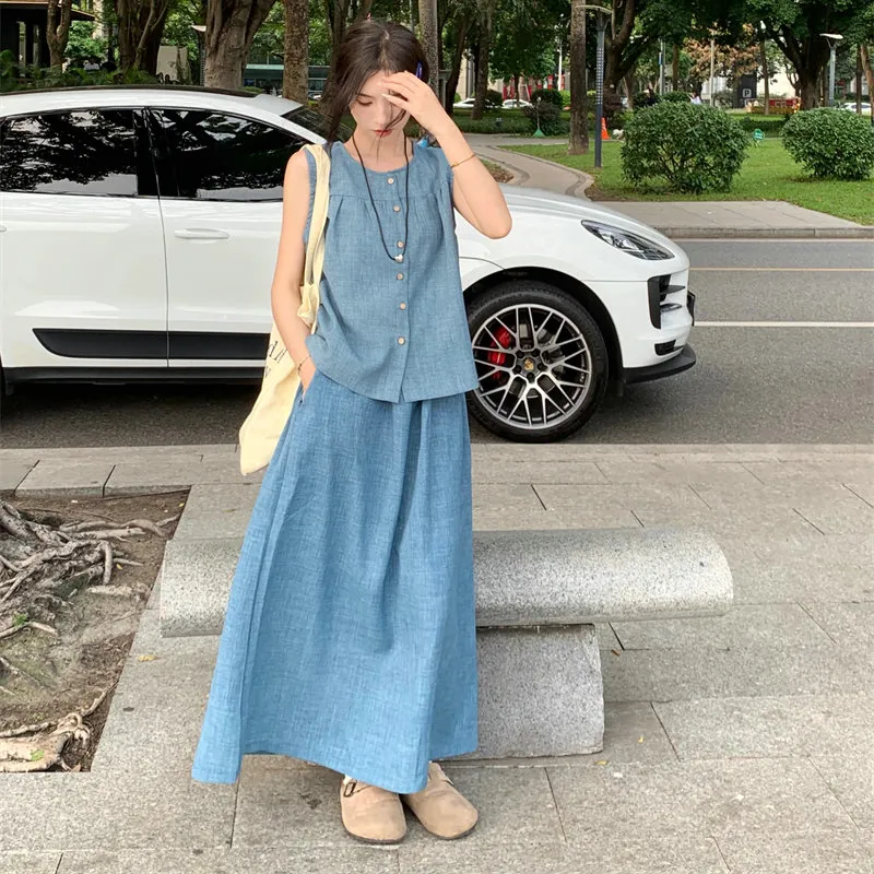 PLANE DRIFT Skirt Set Women's Denim Blue-1