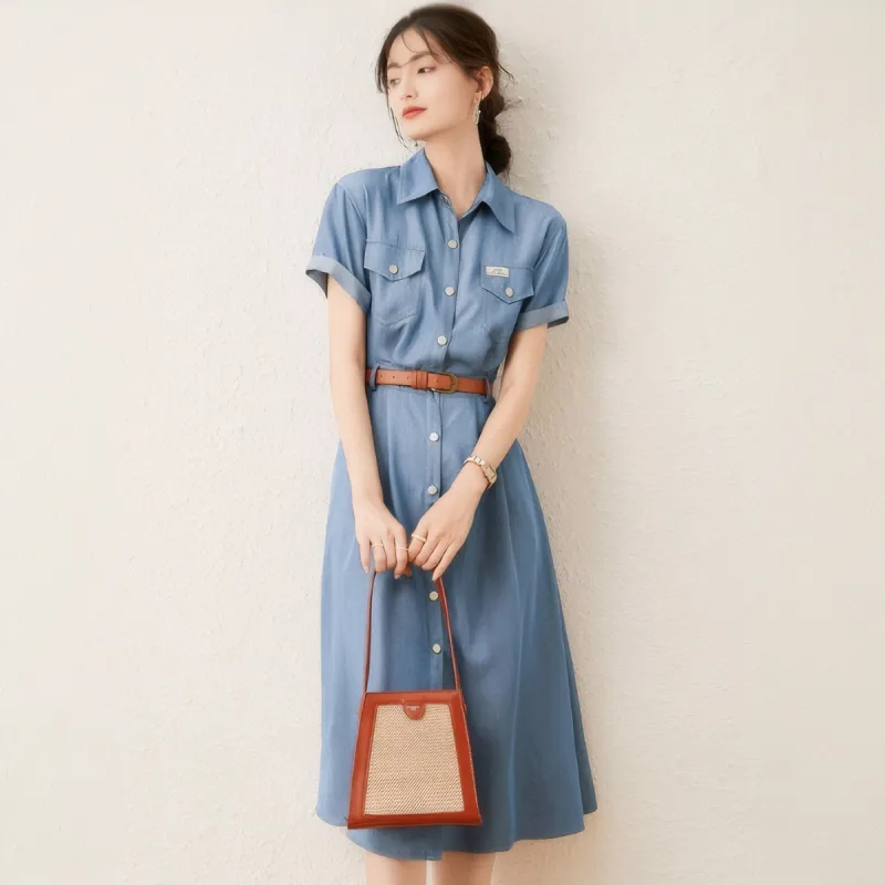 PLANE DRIFT Short Sleeved Dresses Women's Light Blue-1