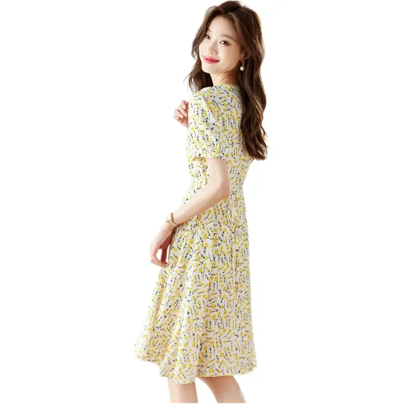 PLANE DRIFT Short Sleeved Dress Women's Light Yellow-3