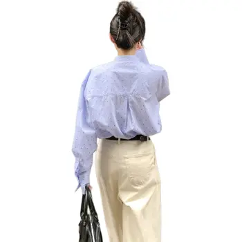 PLANE DRIFT Shirt Women's Blue Plaid With Red Dot