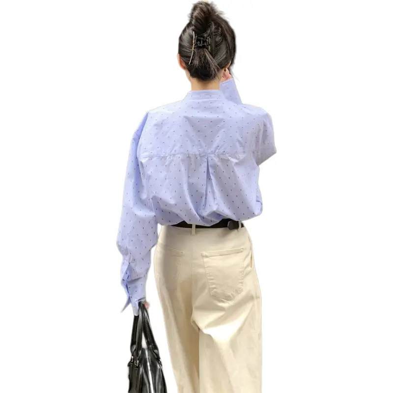 PLANE DRIFT Shirt Women's Blue Plaid With Red Dot-0
