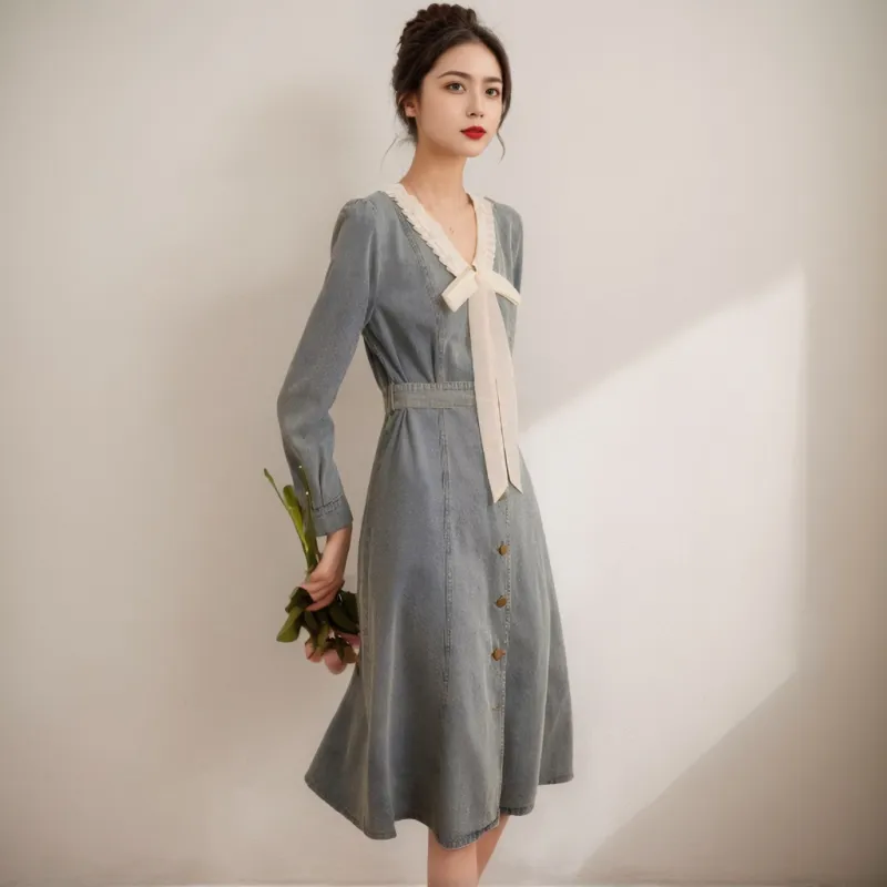 PLANE DRIFT Long Sleeved Dresses Women's Light Blue-1