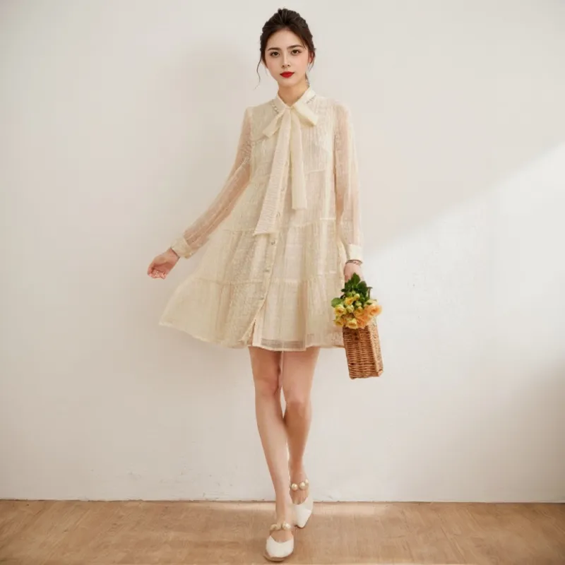 PLANE DRIFT Long Sleeved Dress Women's Apricot-2