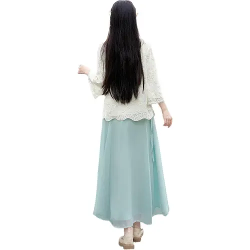 PLANE DRIFT Skirt Set Women's White Top + Blue Skirt