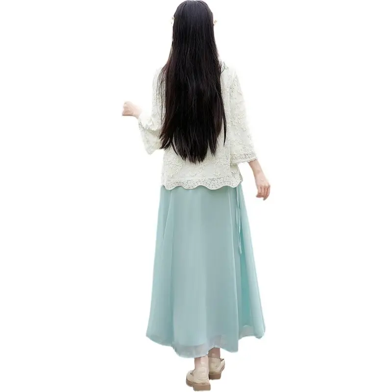 PLANE DRIFT Skirt Set Women's White Top + Blue Skirt-0