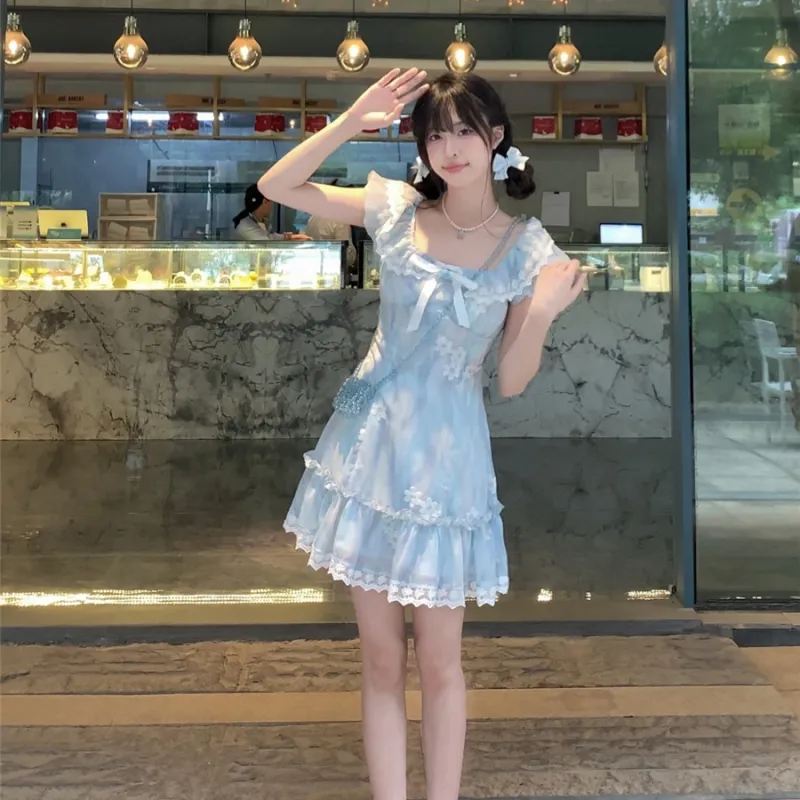 PLANE DRIFT Short Sleeved Dress Women's Dream Blue-4