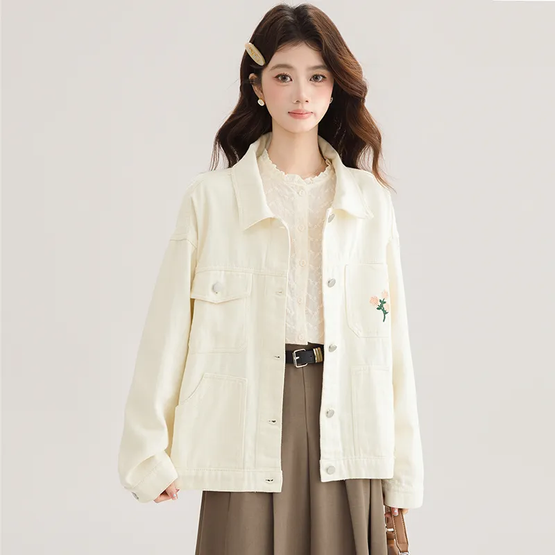PLANE DRIFT Denim Jacket Women's Beige Apricot-5