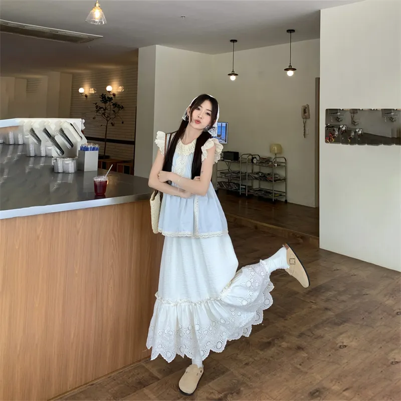 PLANE DRIFT Skirt Set Women's White Skirt/Blue Top-4