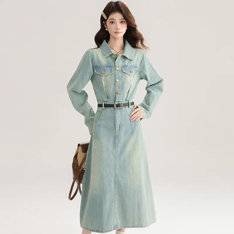 PLANE DRIFT Long Sleeved Dresses Women's Light Blue-1