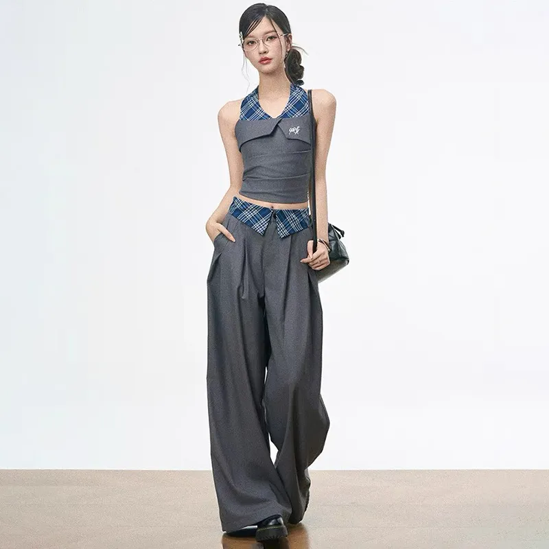 PLANE DRIFT Casual Suit Women's Gray Two Piece Set-3