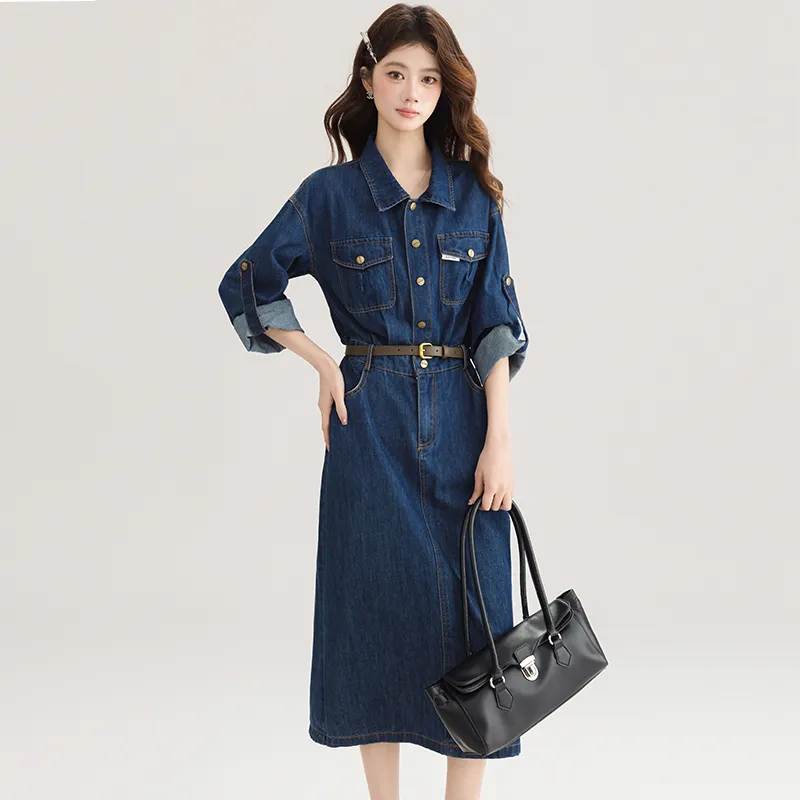 PLANE DRIFT Long Sleeved Dresses Women's Dark Blue-1