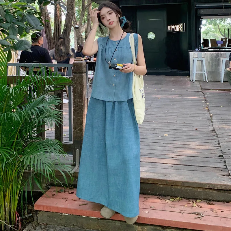 PLANE DRIFT Skirt Set Women's Denim Blue-4