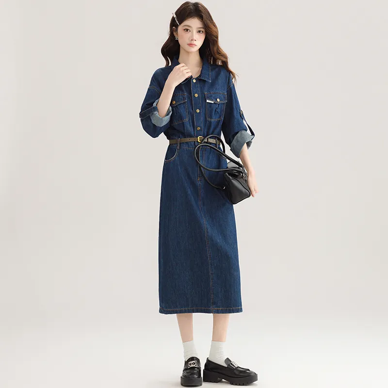 PLANE DRIFT Long Sleeved Dresses Women's Dark Blue-2