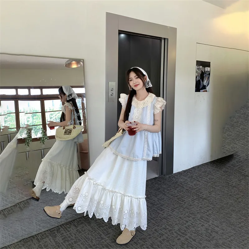 PLANE DRIFT Skirt Set Women's White Skirt/Blue Top-7