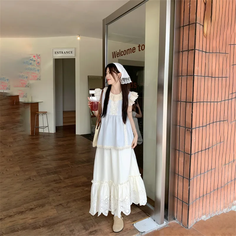 PLANE DRIFT Skirt Set Women's White Skirt/Blue Top-2